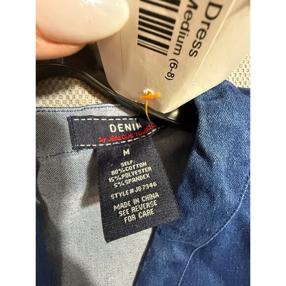 NEW- NWT Jealous Tomato Denim Puff Sleeve Button Dress Blue Medium - Picture 7 of 7